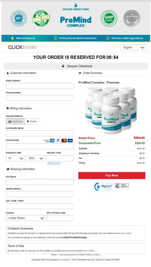 ProMind Complex Order Page